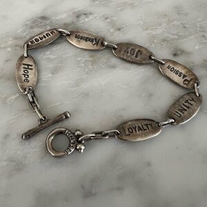 925 STERLING SILVER COURAGE LOVE TRUST HONOR DOUBLE SIDED LINK BRACELET TOGGLE